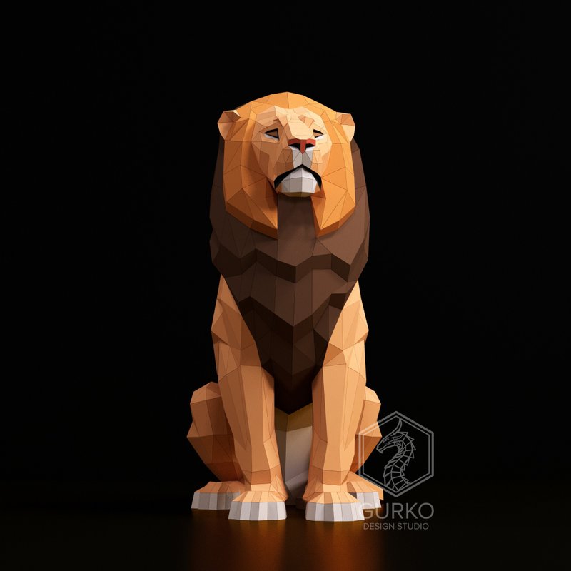 Sitting Lion Papercraft, Pdf, Gurko, Pepakura, Template, 3D Origami - 手工藝教學/工具書 - 其他材質 
