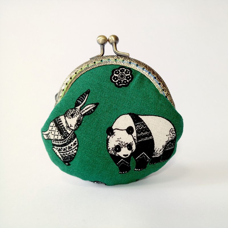 1987 Handmades 【動物派對】口金包 零錢包 手拿包 - 手拿包 - 棉．麻 綠色