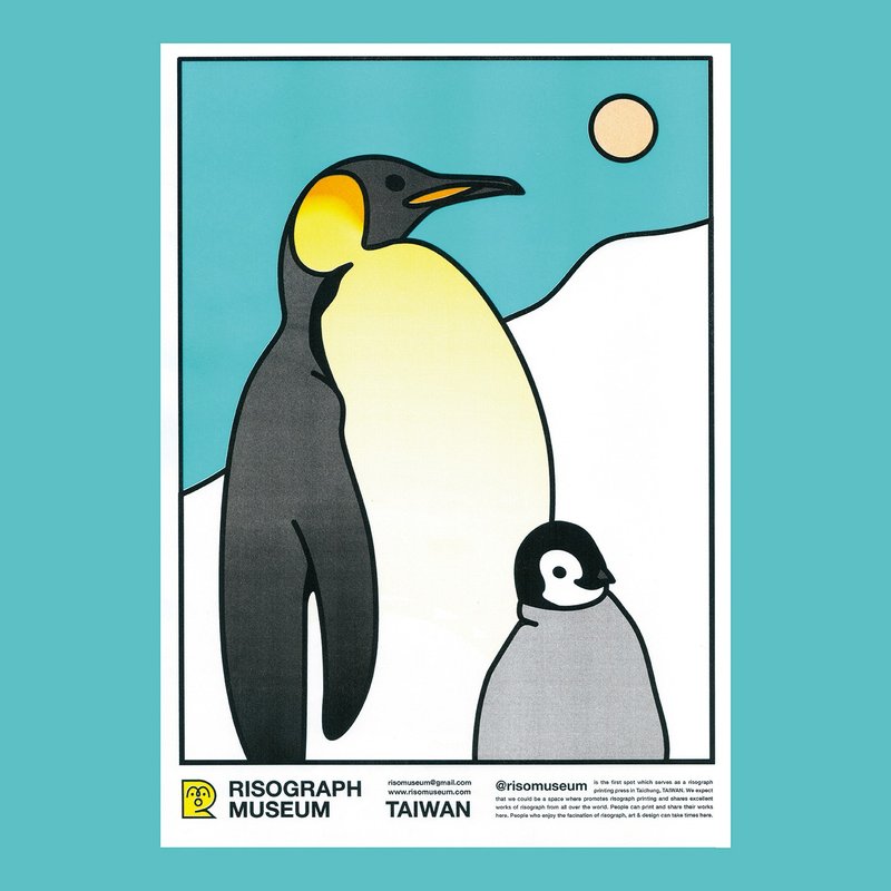 企鵝爸爸A3海報  Papa penguin  A3 Poster - 似顏繪/客製畫 - 紙 藍色
