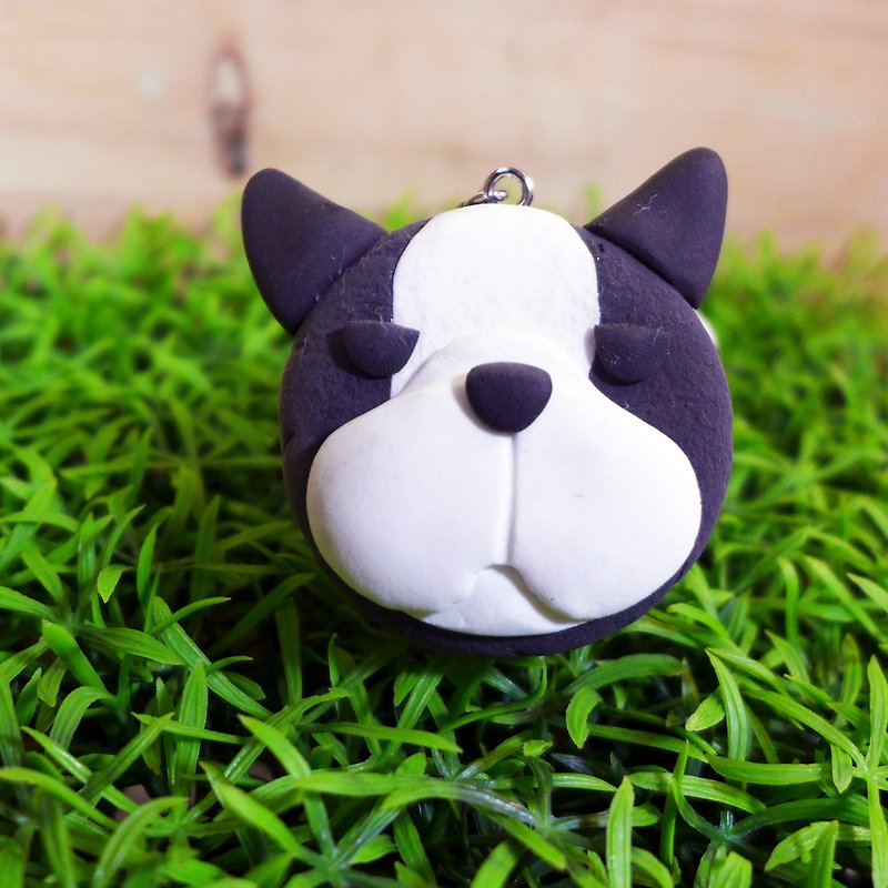 [Saturn Ring] Pet Planet: French Bulldog (Black & White) | Light Earth. Water repellent. Can change necklace / magnet / pin - Keychains - Clay Black