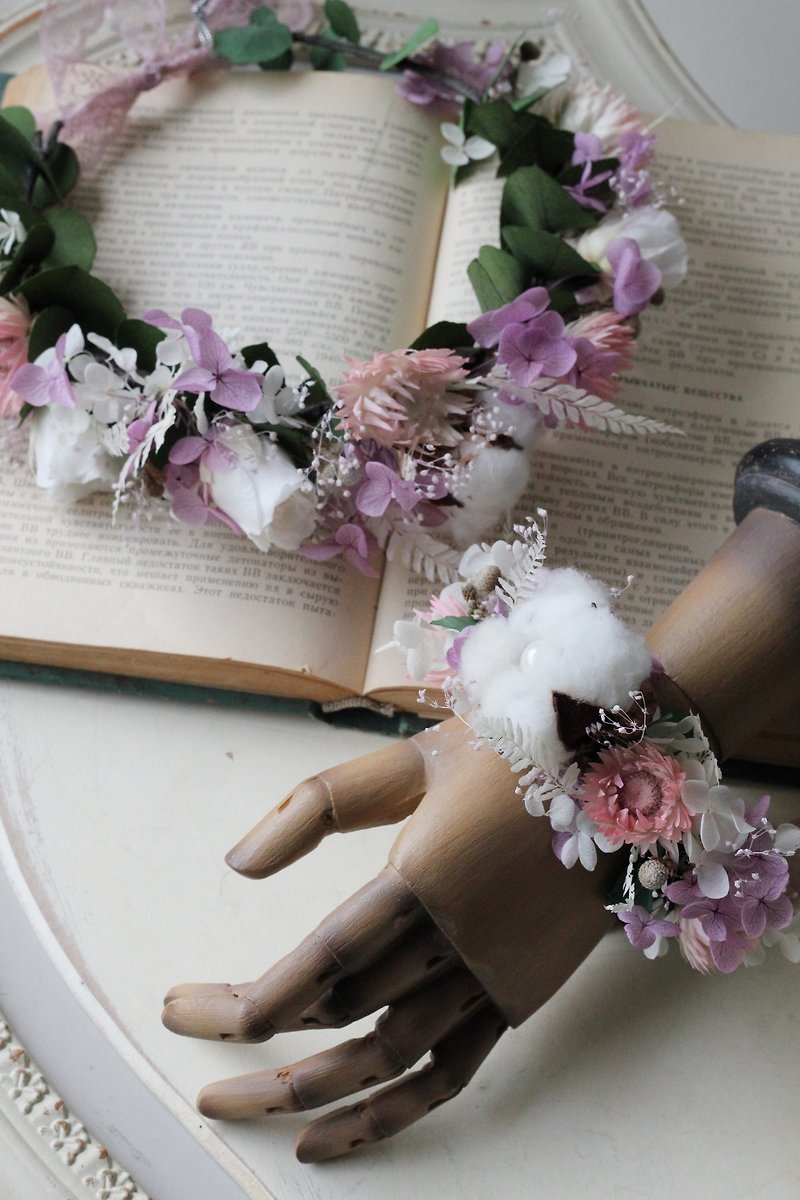 新娘花冠【優惠組合系列】棉花/粉紅色的浪漫 - 髮夾/髮飾 - 植物．花 粉紅色