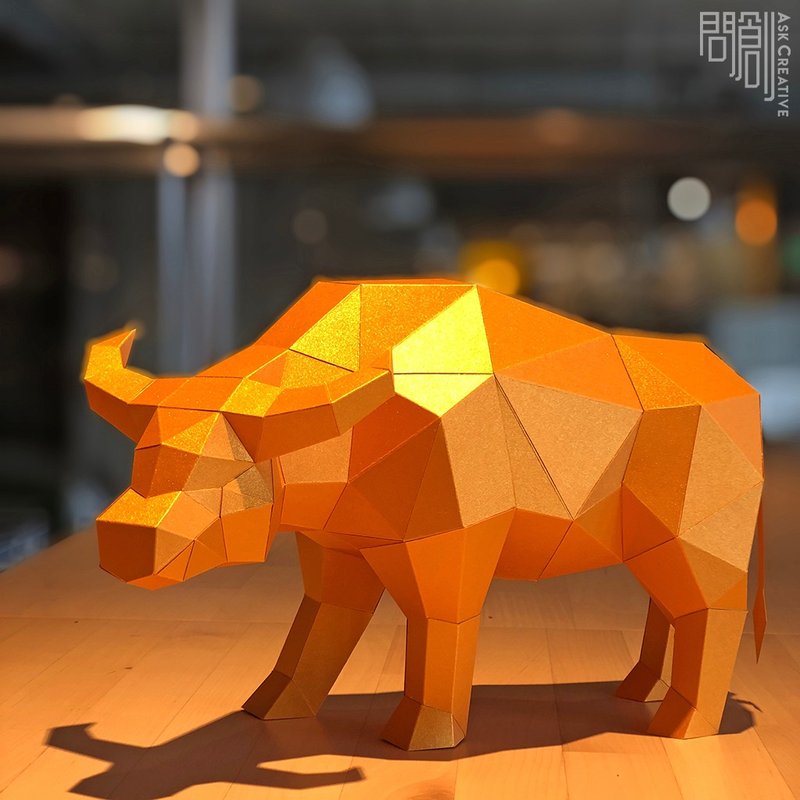 DIY Handmade 3D Paper Model Gift Decoration Festival Series-New Year Golden Buffalo - ตุ๊กตา - กระดาษ สีกากี