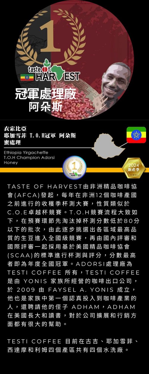 職人烘焙 x 咖啡獵人 冠軍 l衣索比亞 耶家雪菲 阿朵斯 T.0.H Champion l淺焙l