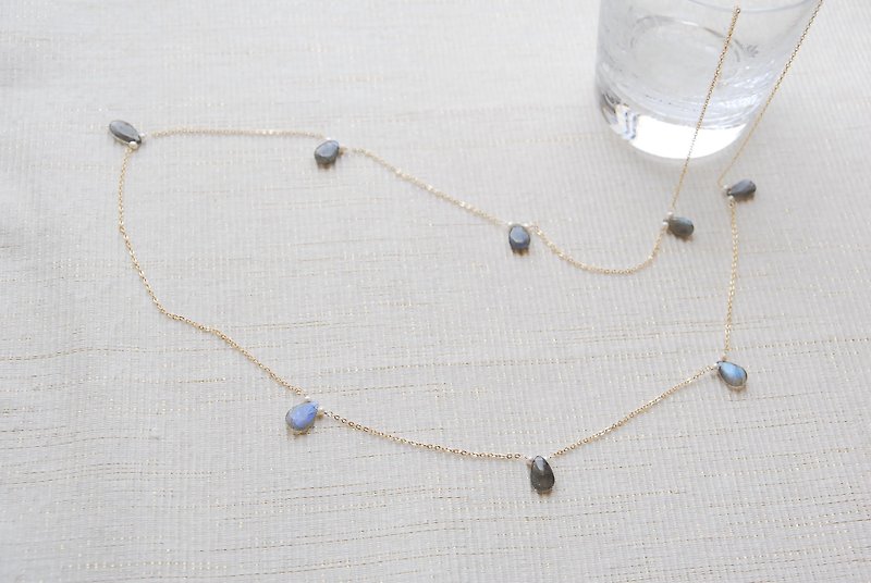 Resale Labradorite and small pearl long necklace 14kgf - สร้อยคอยาว - เครื่องประดับพลอย สีเทา