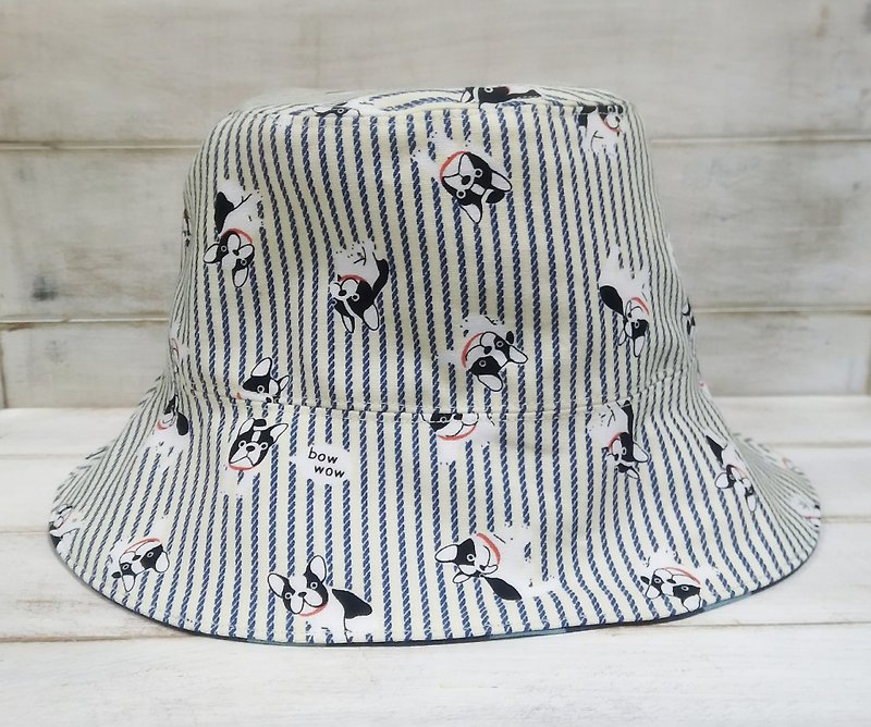 Stripe bucket blue little double fisherman hat visor - หมวก - ผ้าฝ้าย/ผ้าลินิน หลากหลายสี