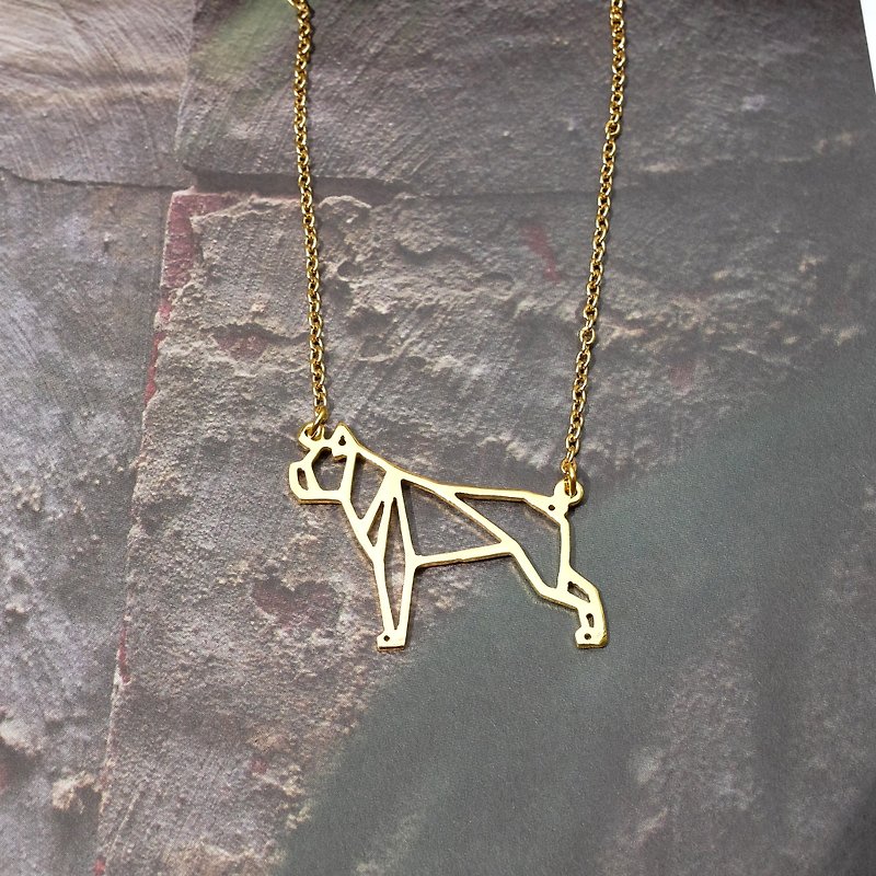Boxer Dog Necklace, Origami Jewelry, Dog lover gift, Gold Plated Brass - 項鍊 - 銅/黃銅 金色