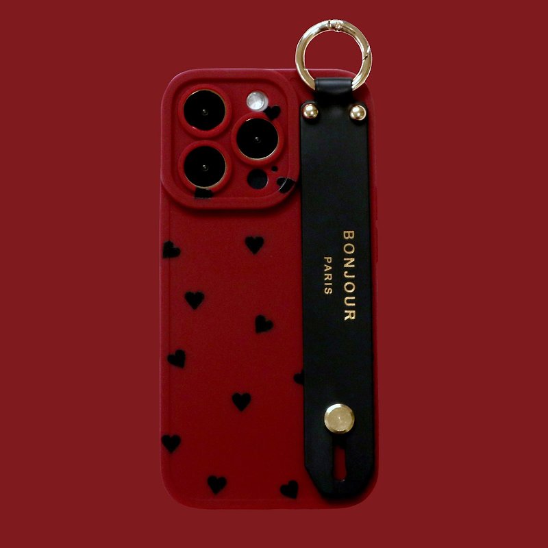 iPhone15/14/13/12 LOVE series-Burgundy burgundy small love bracelet mobile phone case - เคส/ซองมือถือ - พลาสติก สีแดง