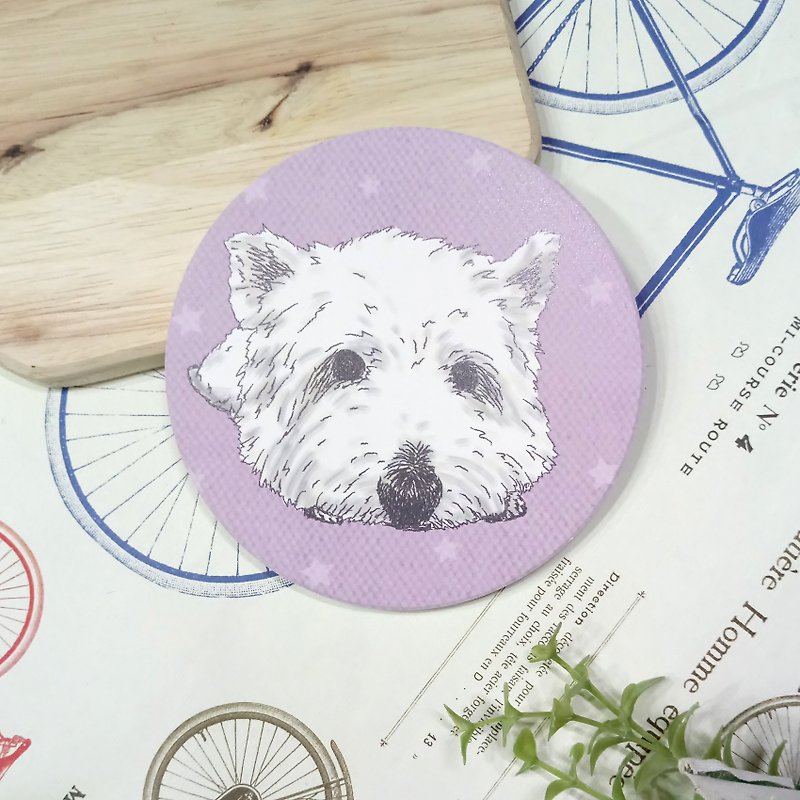 Boring on the floor ~ Sketch West Highland White Terrier-Absorbent Coaster ~ Ceramic Coaster - ที่รองแก้ว - ดินเผา 
