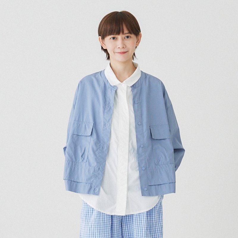 【Simply Yours】短版外套襯衫 藍F - 女襯衫 - 棉．麻 藍色