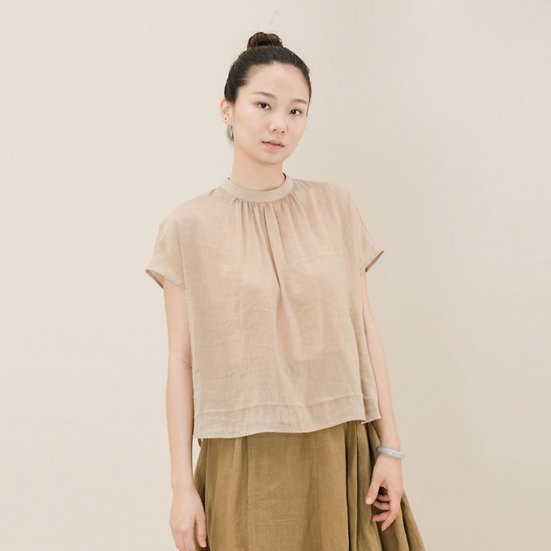 BUFU silk-linen  non-sleeves top  SH170526 - เสื้อกั๊กผู้หญิง - ผ้าไหม สีเหลือง