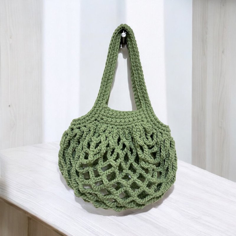 Hand-Crocheted Green Tote Bag - Handbags & Totes - Cotton & Hemp Green