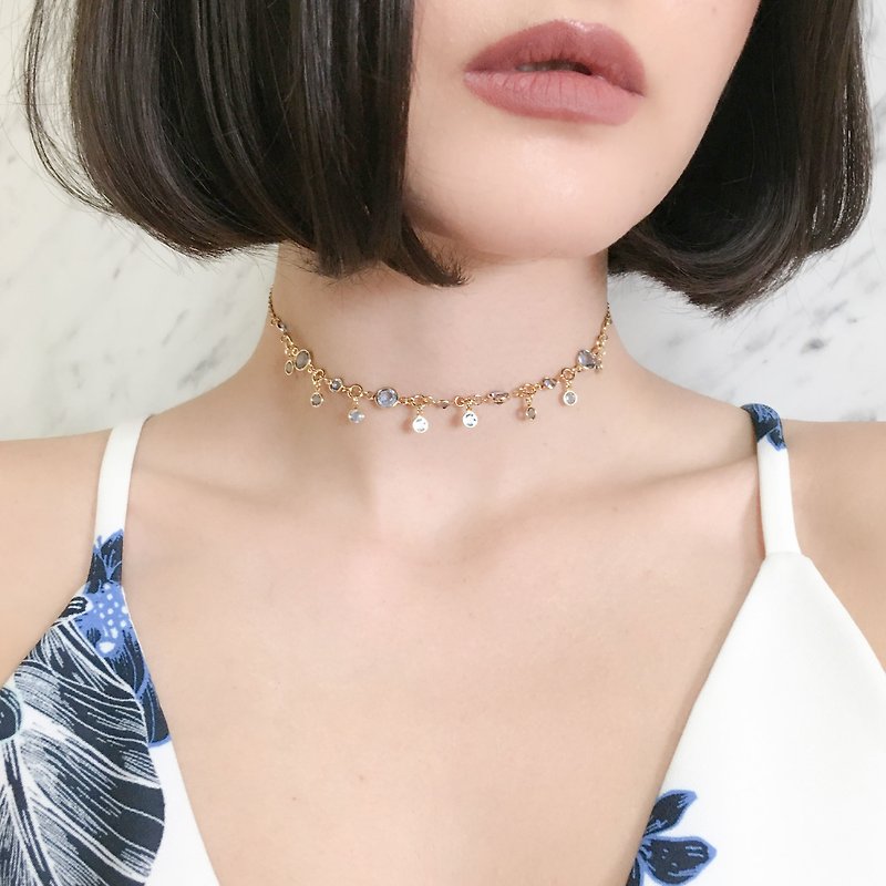 LBL Dripping is a mysterious light sapphire choker necklace SV200LBL - สร้อยคอ - แก้ว สีน้ำเงิน