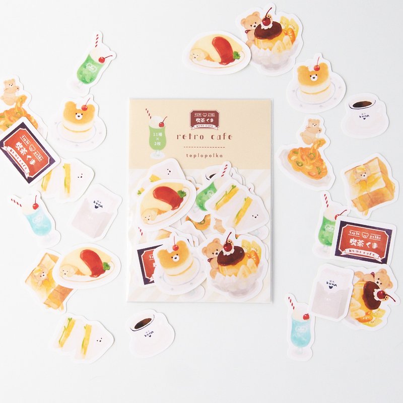 Bear Japanese Retro cafe Sticker - สติกเกอร์ - กระดาษ สีส้ม