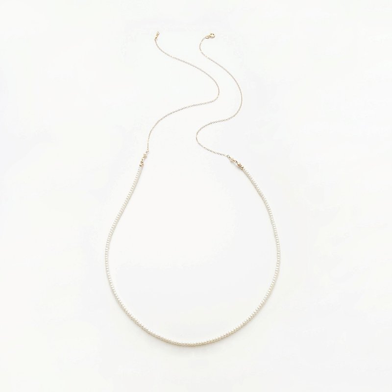 Dainty Freshwater Pearl 14K GF Handmade Long Necklace - Long Necklaces - Pearl White