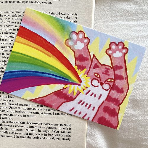 Anly的明信片 貓貓腋窩發射彩虹 手繪明信片 賀卡