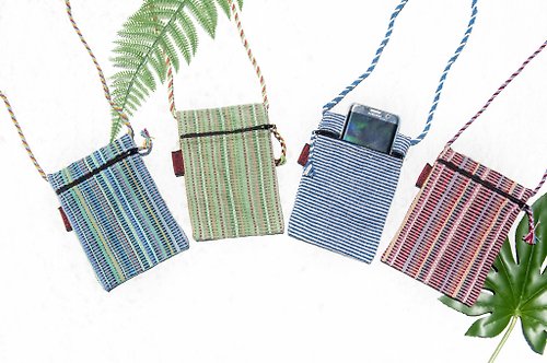 omhandmade 手工編織布手機套 收納袋 票夾 悠遊卡套 側背包-彩虹色條紋色彩