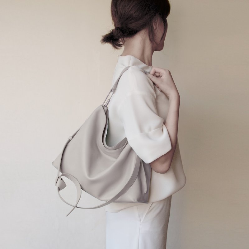 Valley Hobo Bag-Cumulus Grey - Messenger Bags & Sling Bags - Genuine Leather Gray