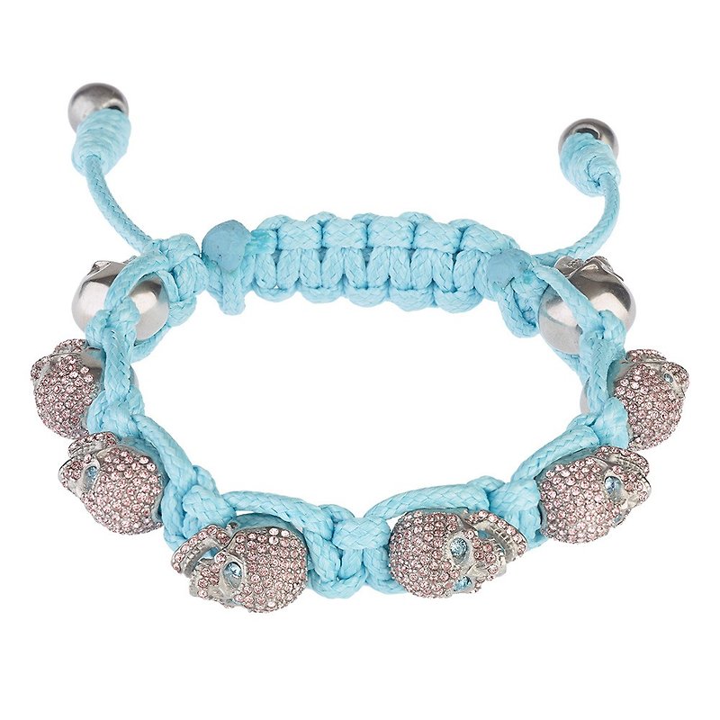 White Rhinestone Blue Eye Silver Skull Pink Blue Bracelet - Bracelets - Other Materials Gray