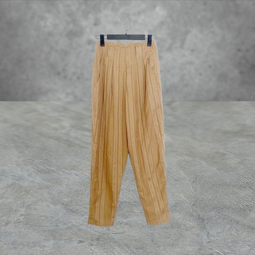 蘿綺莉蕾芭索 棕色 線條 輕薄 拼接 口袋 側排釦 無拉鍊 高腰 25 長褲 PF426