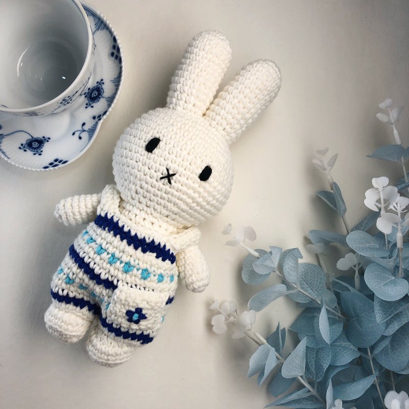 miffy handmade and her new delft blue overall - Stuffed Dolls & Figurines - Cotton & Hemp White