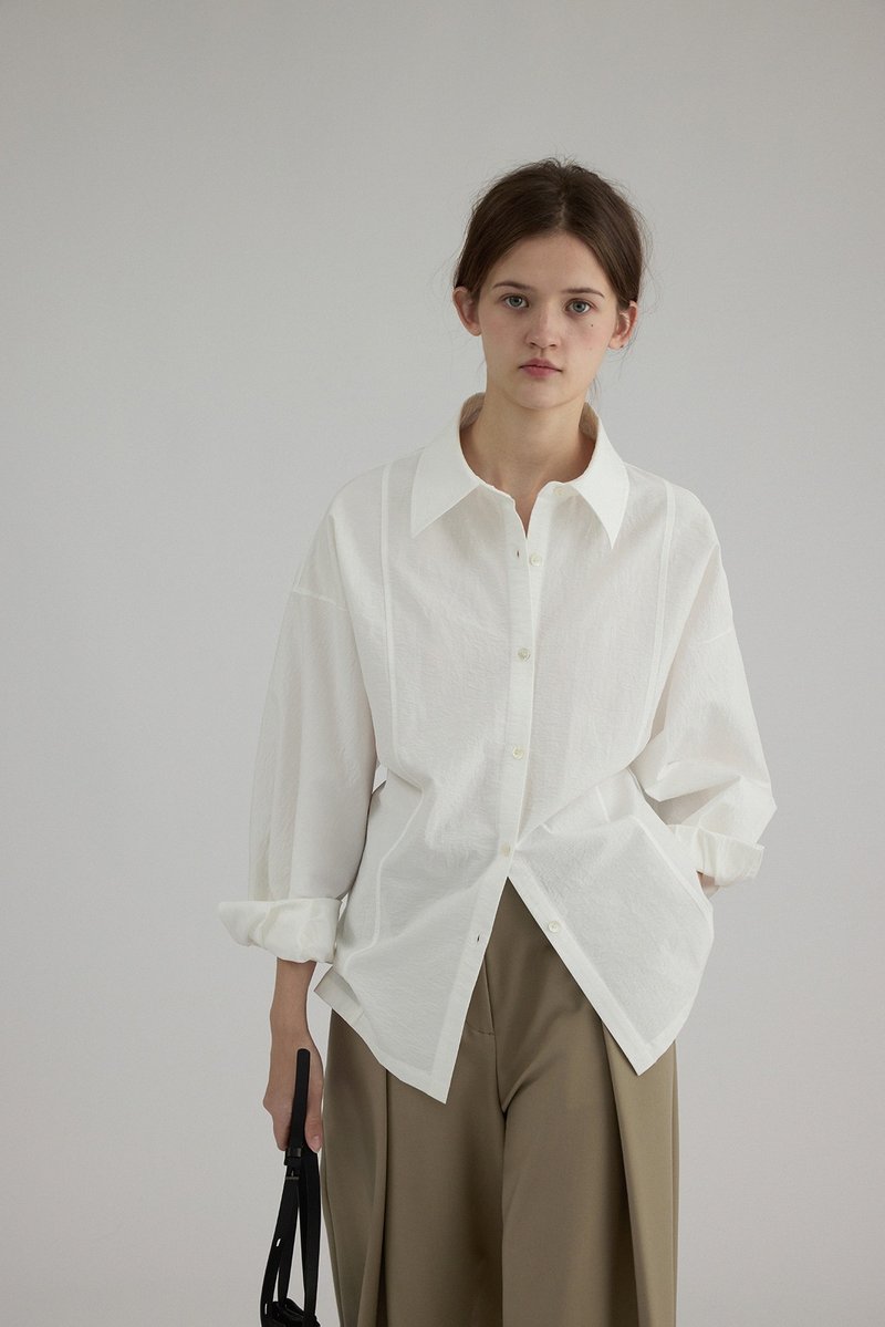 Structuralist mulberry silk Japanese salt-shrunk shirt - Women's Shirts - Other Materials White