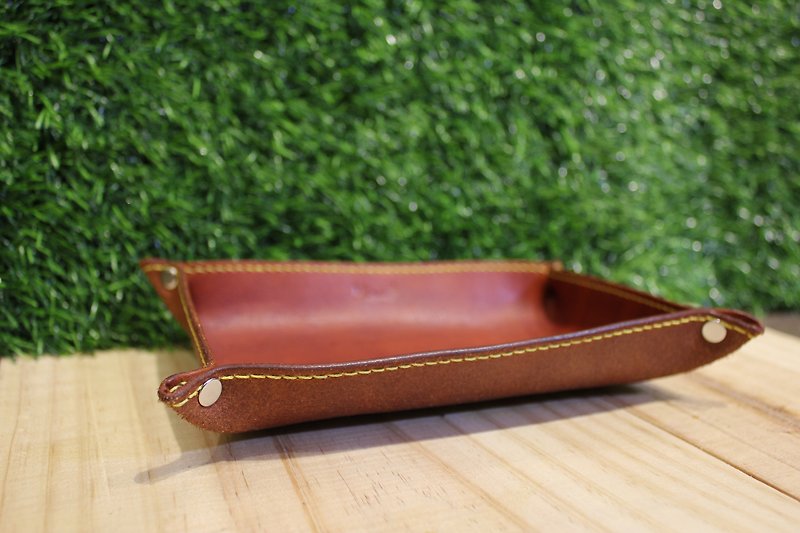 [Mini5] Hand-dyed straight grain leather storage tray (brown) - Storage - Genuine Leather Multicolor