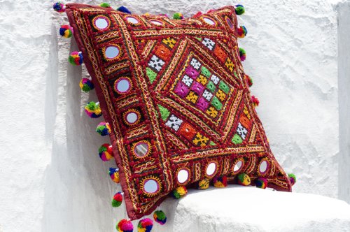 omhandmade 手工刺繡抱枕套 波希米亞抱枕套 北歐風抱枕套 民族風抱枕-流蘇球