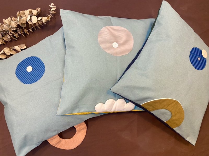 [ZhiZhiRen] Pillow Cover-Circle Circle Contrast Color Collage-Baiyun Style - Pillows & Cushions - Cotton & Hemp Blue