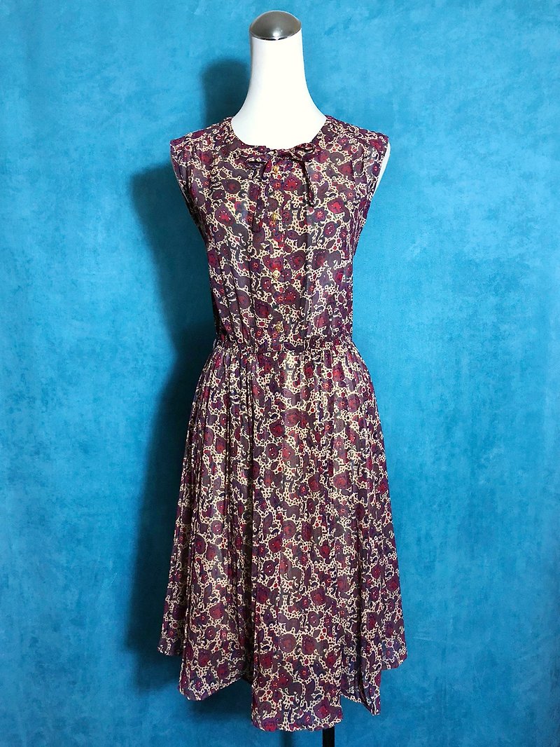 Bow tie sleeveless vintage dress / Bring back VINTAGE abroad - One Piece Dresses - Polyester Multicolor