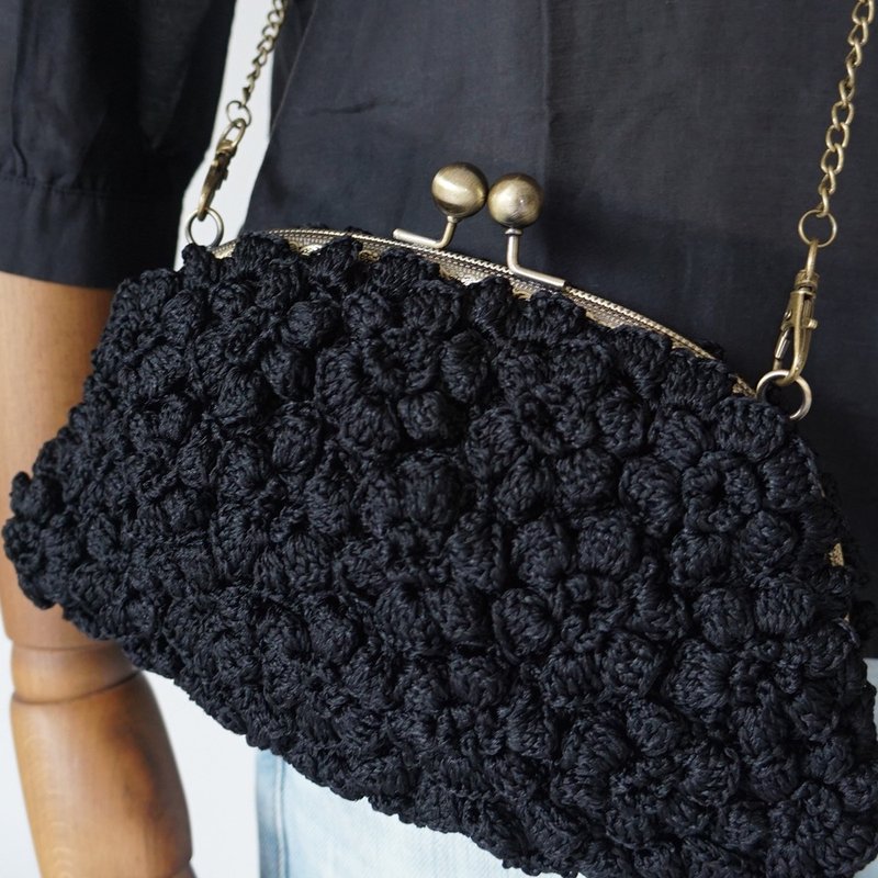 Ba-ba handmade Poppy puff knitting hand bag  No.C1616 - Handbags & Totes - Other Materials Black