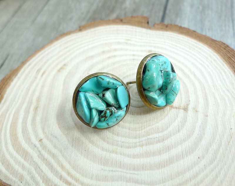 Misssheep - retro bronze x turquoise earrings - Earrings & Clip-ons - Other Metals Green