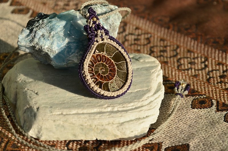 Ammonite Fossil Macrame Jewellery - Necklaces - Gemstone Purple