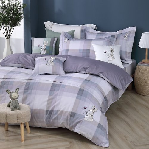 家適居家寢飾生活館 床包兩用被組-100%精梳棉-嘉年華-灰-羅伯兔-台灣製造