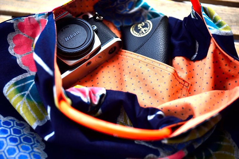 Yukata fabric granny bag - Handbags & Totes - Cotton & Hemp Orange