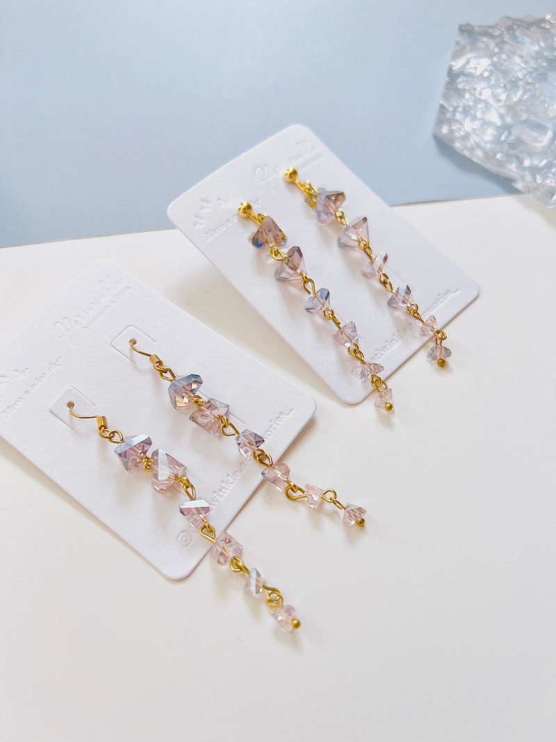 Crystal earrings, long swing earrings, wedding photo dinner, elegant Clip-On and ear needles - ต่างหู - คริสตัล สีม่วง