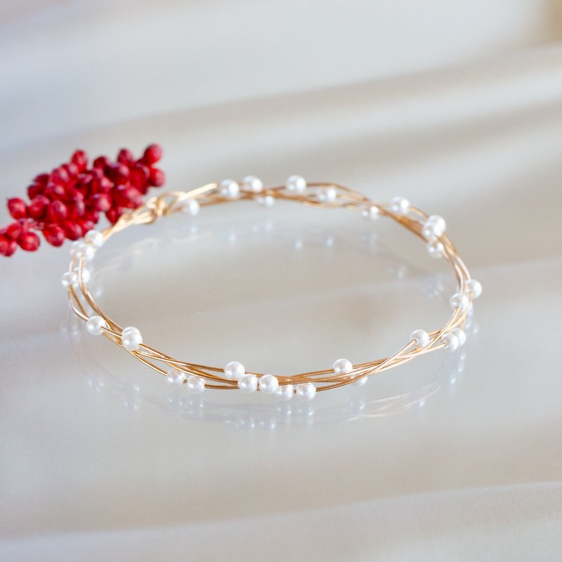 Other Metals Bracelets Gold - [Made to order] 14kgf Swarovski Pearl Twist Bangle