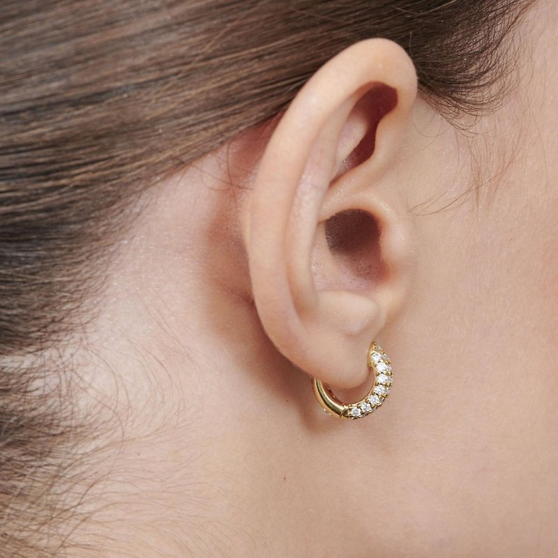 Pavé rhinestone sparkling 18K Silver pin earrings - ต่างหู - ทองแดงทองเหลือง สีทอง