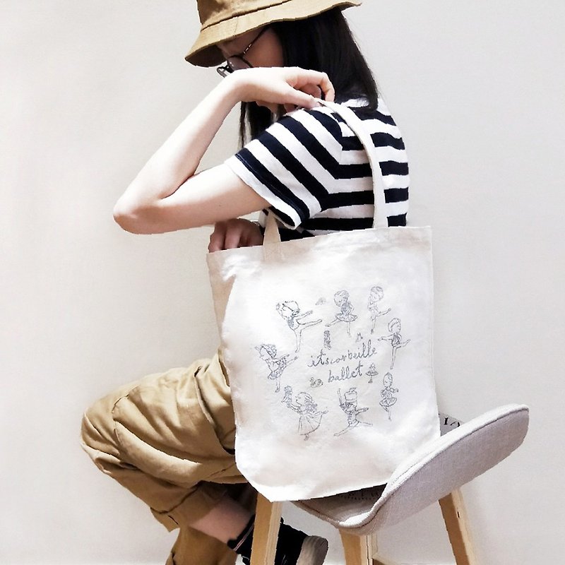 Yizike Ballet | Q Edition Ballet Qunying Light Canvas Shopping Bag (Melé White) - Messenger Bags & Sling Bags - Cotton & Hemp White