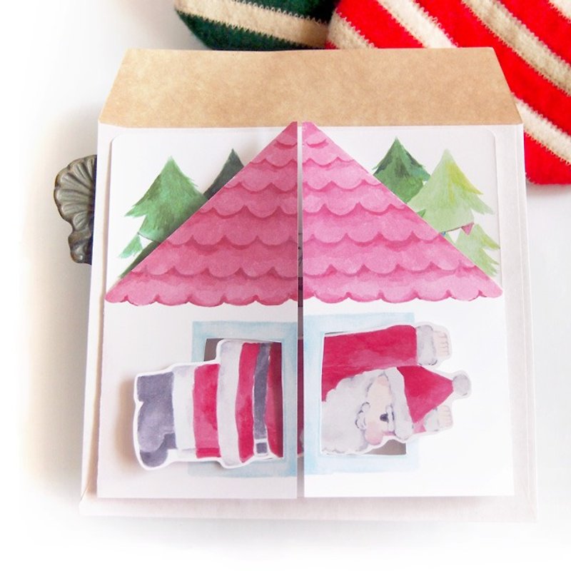 クリスマスカード　サンタクロースが窓にはまっちゃった - カード・はがき - 紙 