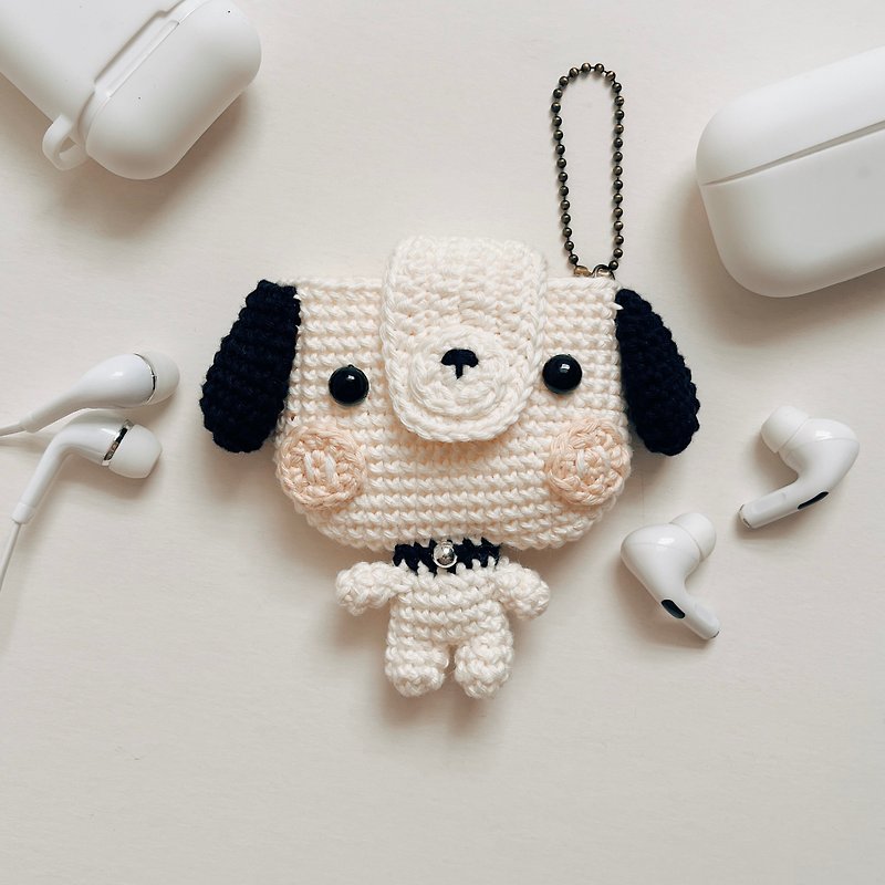 Cotton & Hemp Headphones & Earbuds Storage White - White Dog EarPods Pouch for AirPods 1/2/3/Pro, cute airpods 保護套