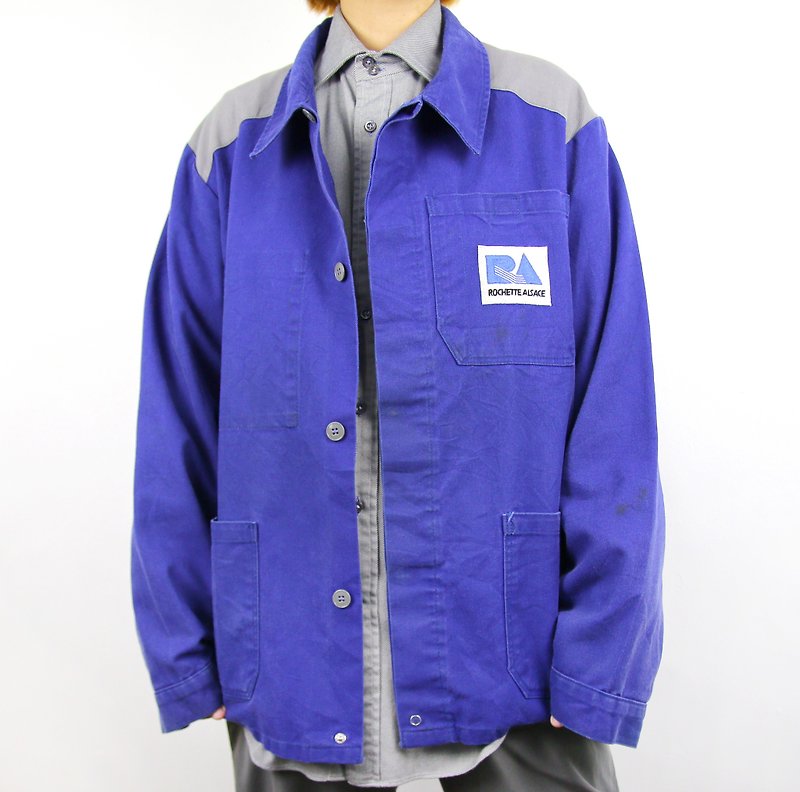 Back to Green::歐洲工裝 肩膀拼接色//Workers Jacket Vintage - 男夾克/外套 - 棉．麻 