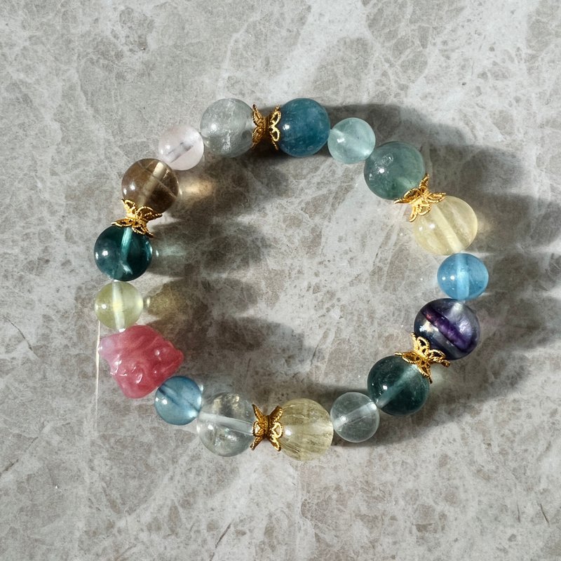 Colorful Stone colored Stone crimson agate bracelet designed by little fox fairy - Bracelets - Crystal Multicolor