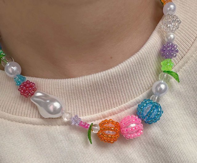 誕生日プレゼント】カラフルボボボールハンドメイドビーズネックレス