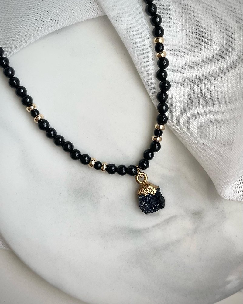 Necklace•Dust Necklace•Black Onyx, Black Tourmaline•14kgf - Necklaces - Gemstone 
