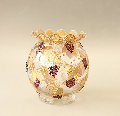 NeA Glass Blackberry Gold Vase Centerpiece