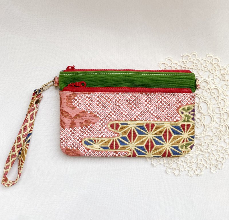 [Handmade by Good Day] Japanese style Japanese style floral cloth double layer clutch bag gold storage bag gift - กระเป๋าคลัทช์ - ผ้าฝ้าย/ผ้าลินิน หลากหลายสี