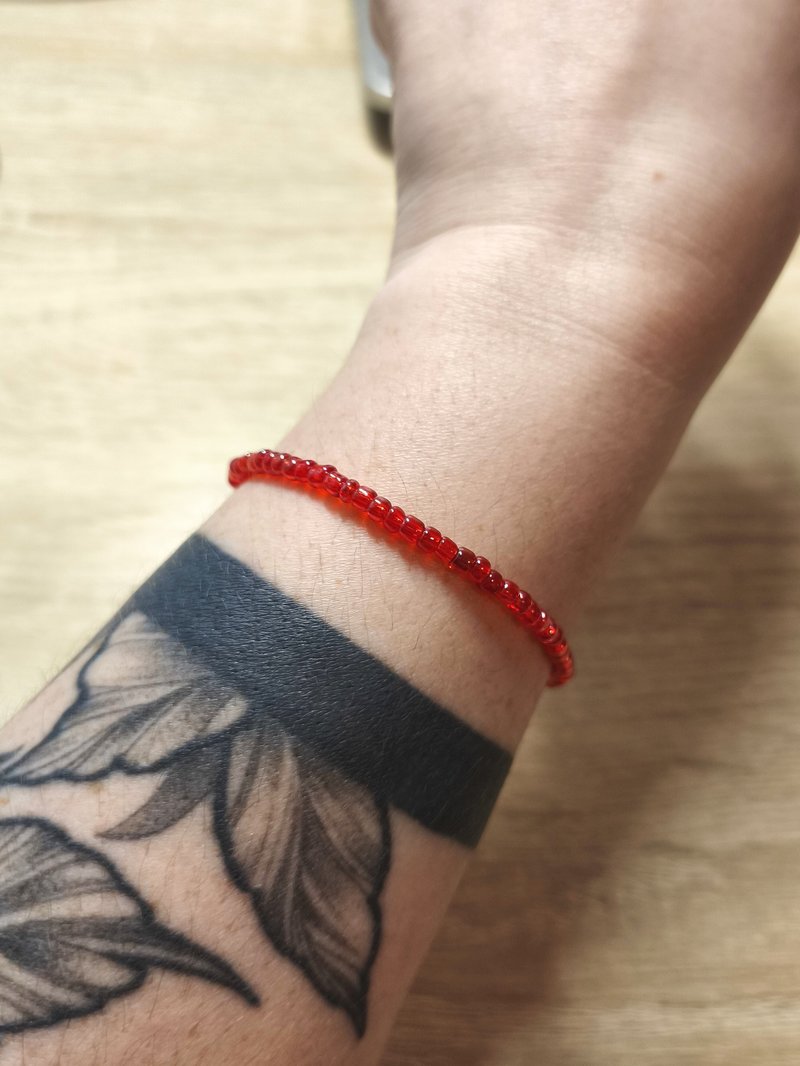 Simple red glass bead bracelet 0105 - 手鍊/手環 - 玻璃 紅色