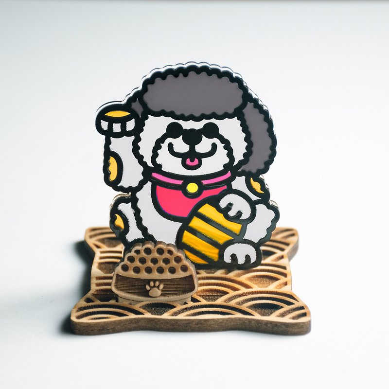【Moko Bastet】Lucky Poodle with Wooden Base - Items for Display - Acrylic Multicolor