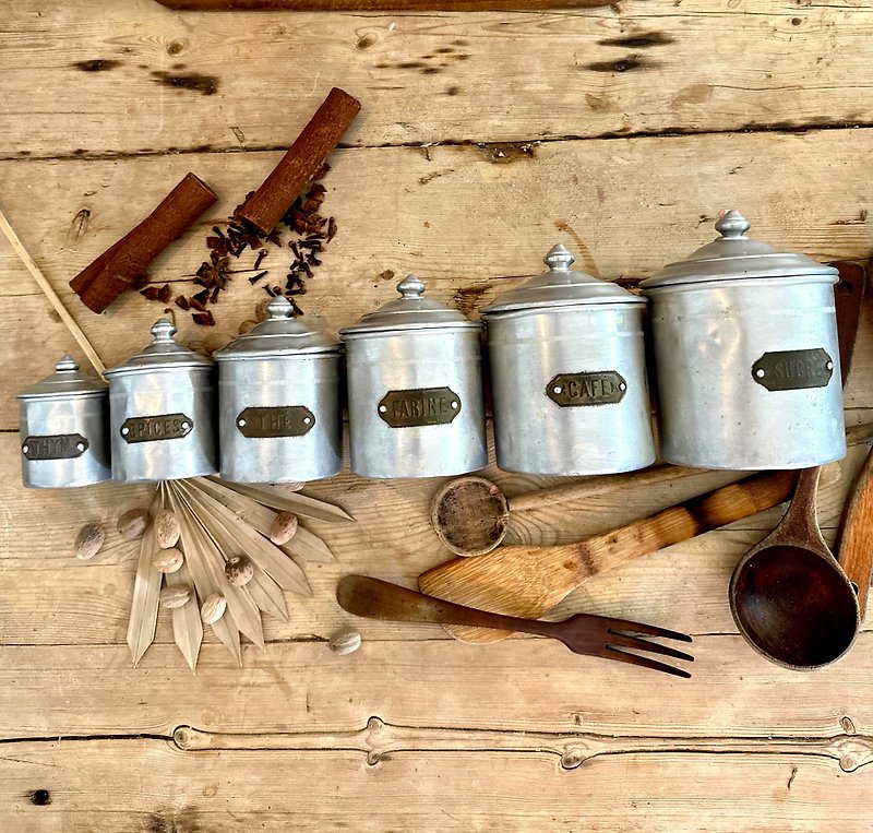 法國古董廚房鋁製收納罐French antique aluminum storage cans - 居家收納/收納盒/收納用品 - 其他金屬 