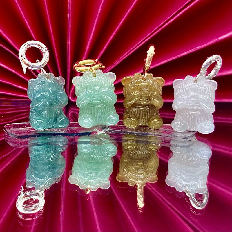 Icy colour jadeite shy teddy pendant and 18K gold tag-name crafting for free - Charms - Gemstone 